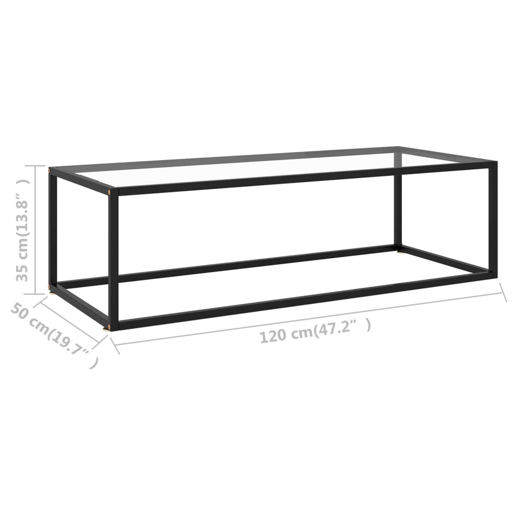 Couchtisch Schwarz mit Hartglas 120x50x35 cm