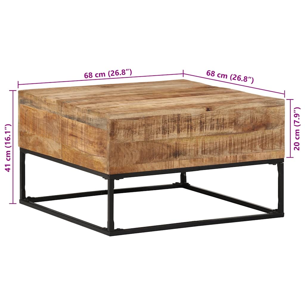 Couchtisch 68x68x41 cm Raues Mangoholz