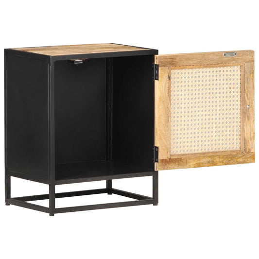 Nachttisch 40x30x50 cm Raues Mangoholz und Wiener Geflecht