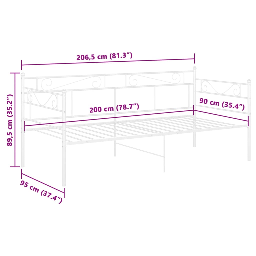 Schlafsofa Bettgestell Weiß Metall 90x200 cm
