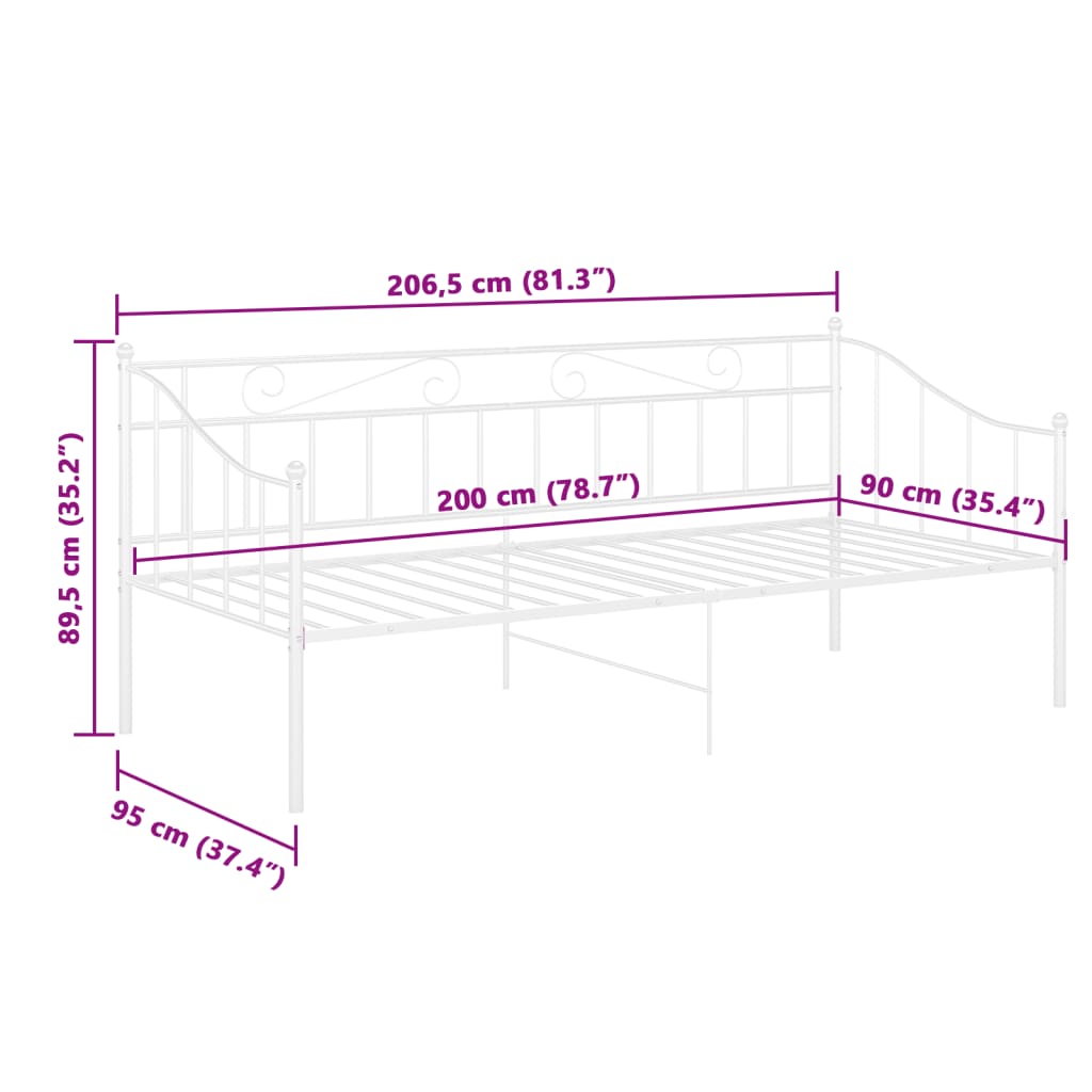 Schlafsofa Bettgestell Weiß Metall 90x200 cm