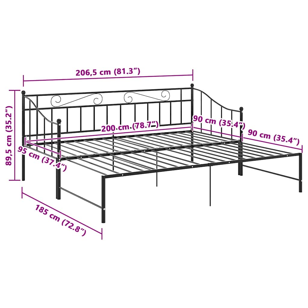Ausziehsofa Bettgestell Schwarz Metall 90x200 cm