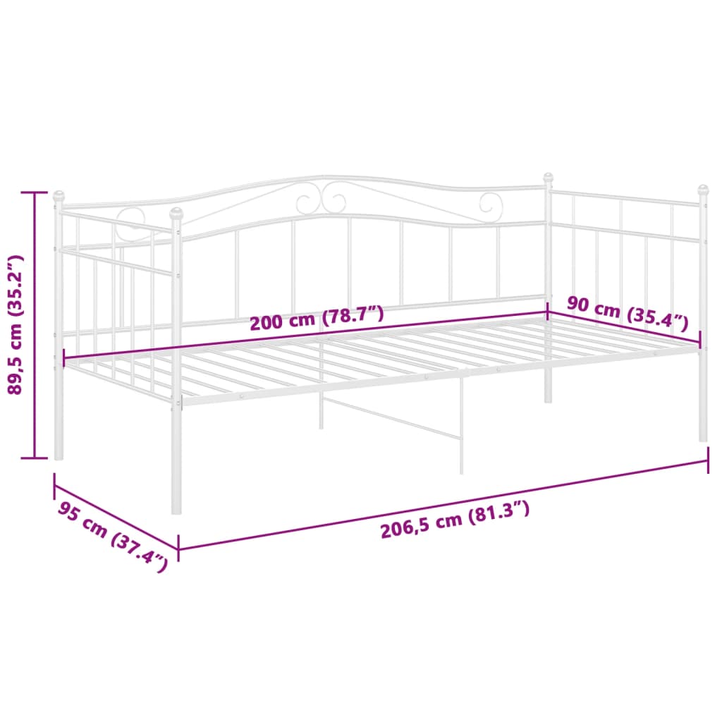 Schlafsofa Bettgestell Weiß Metall 90x200 cm