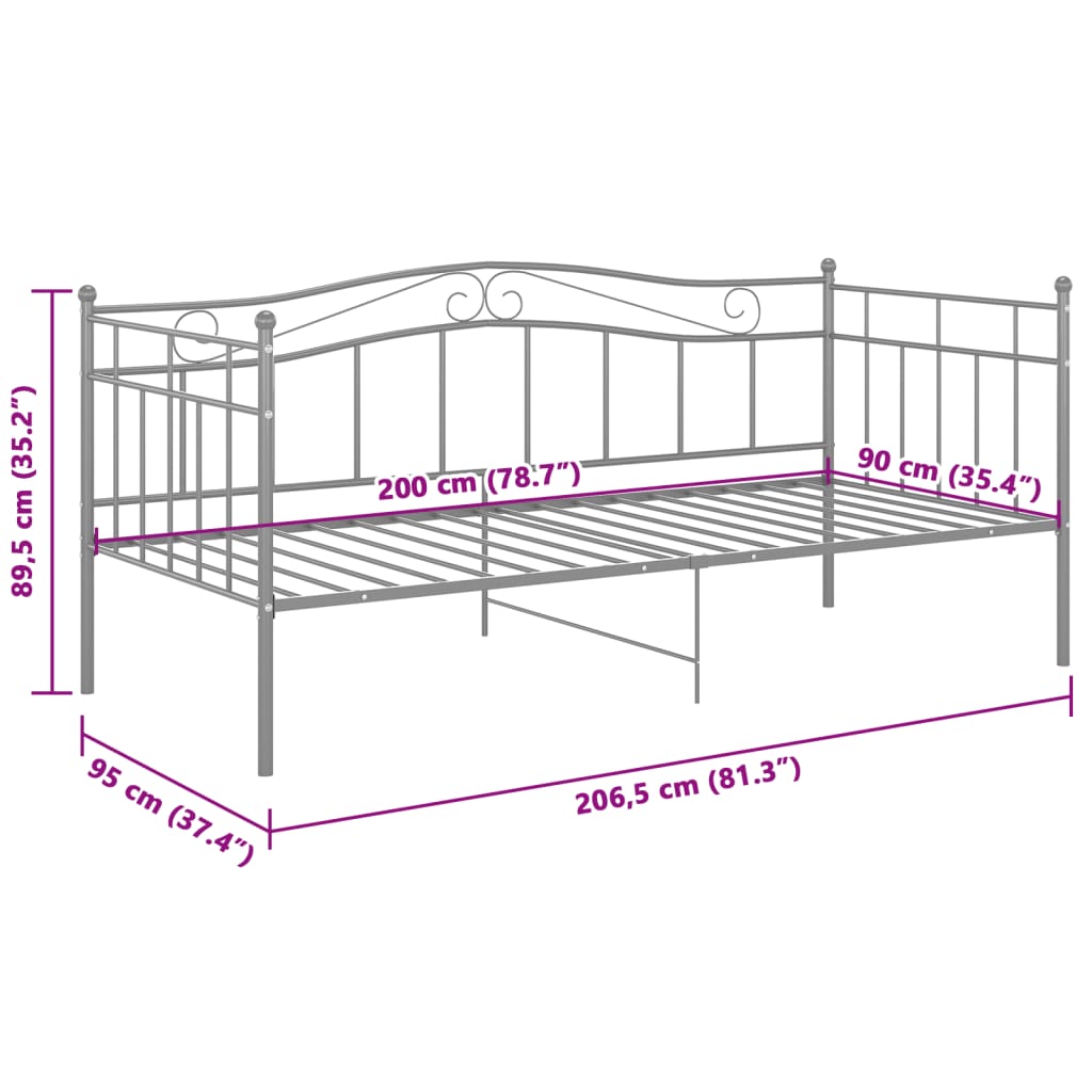 Schlafsofa Bettgestell Grau Metall 90x200 cm