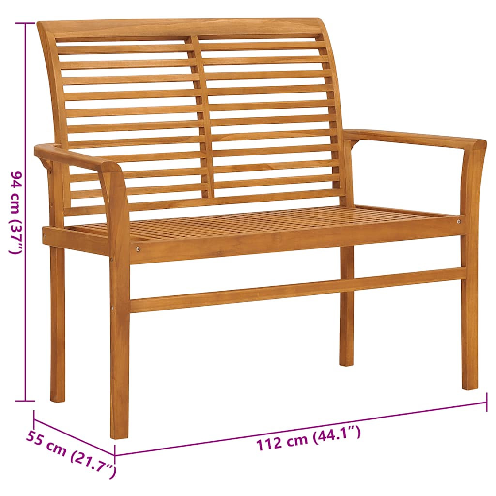 Gartenbank mit Cremeweißer Auflage 112 cm Massivholz Teak