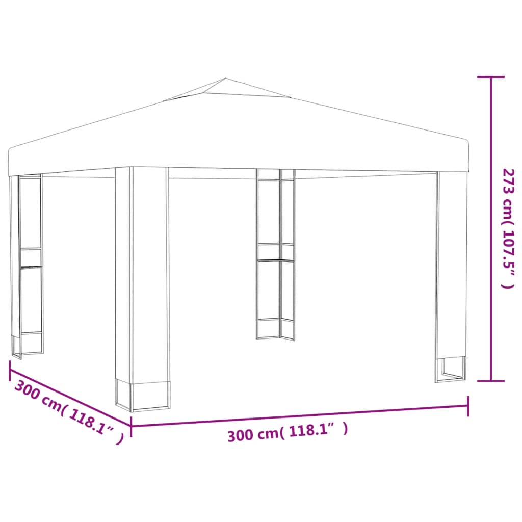 Pavillon mit Doppeldach & LED-Lichterkette 3x3 m Weiß