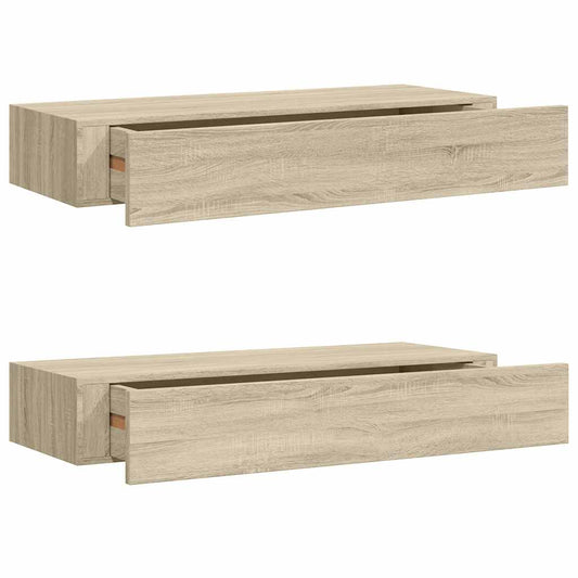 Wandregale mit Schubladen 2 Stk. Eichen-Optik 60x23,5x10 cm MDF