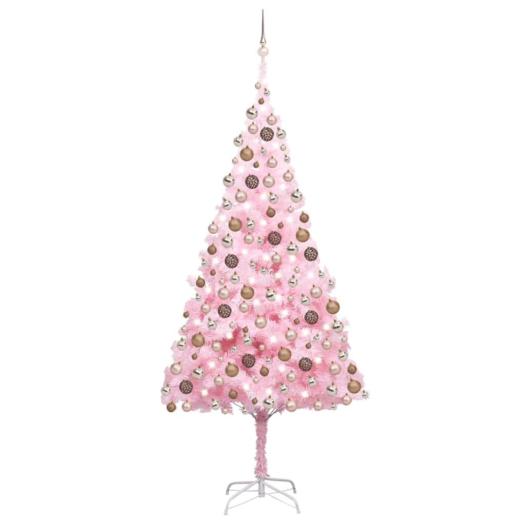 Künstlicher Weihnachtsbaum mit Beleuchtung & Kugeln Rosa 240cm