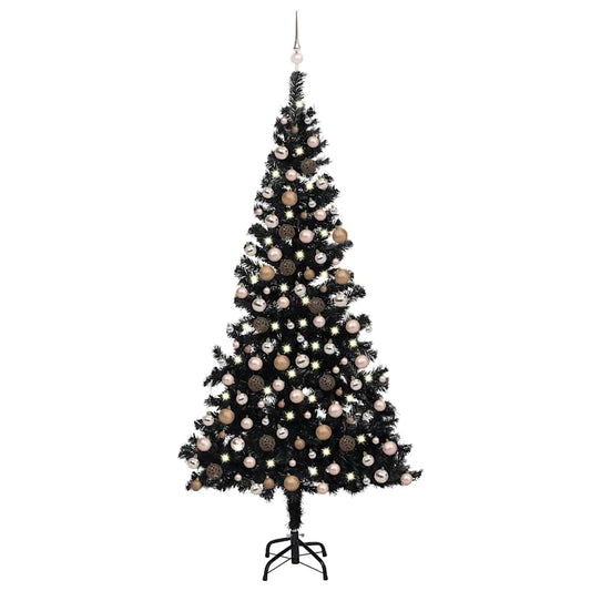 Künstlicher Weihnachtsbaum Beleuchtung & Kugeln Schwarz 210 cm