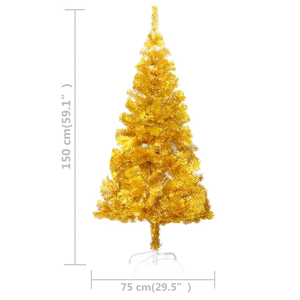 Künstlicher Weihnachtsbaum Beleuchtung & Kugeln Gold 150 cm PET