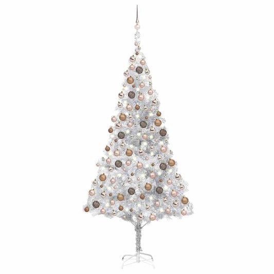 Künstlicher Weihnachtsbaum Beleuchtung & Kugeln Silber 240 cm