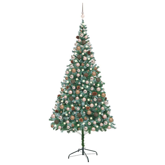 Künstlicher Weihnachtsbaum mit Beleuchtung Kugeln Zapfen 210 cm