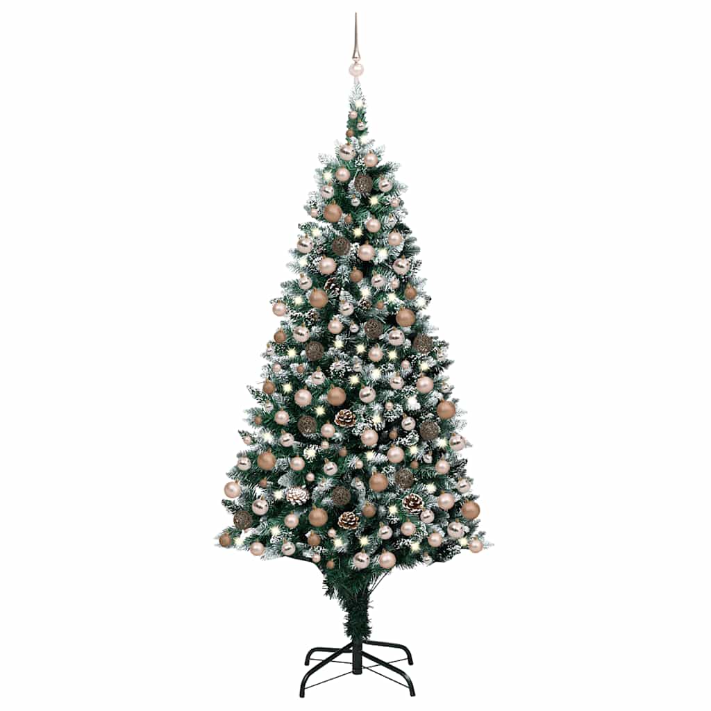 Künstlicher Weihnachtsbaum mit Beleuchtung Kugeln Zapfen 240 cm
