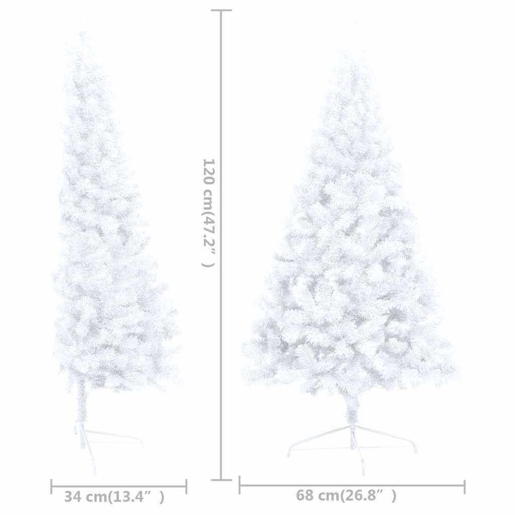 Künstlicher Halb-Weihnachtsbaum Beleuchtung Kugeln Weiß 120 cm
