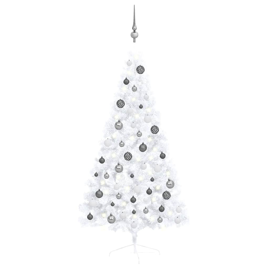 Künstlicher Halb-Weihnachtsbaum Beleuchtung Kugeln Weiß 150 cm