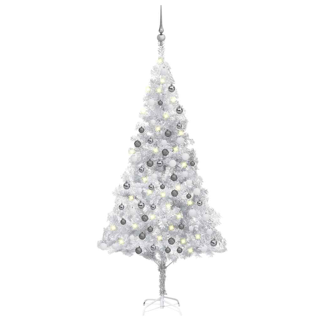 Künstlicher Weihnachtsbaum Beleuchtung & Kugeln Silber 180 cm