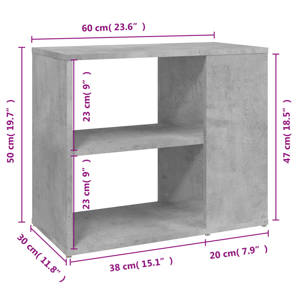 Beistelltisch Betongrau 60x30x50 cm Holzwerkstoff