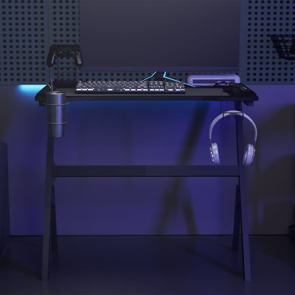Gaming-Schreibtisch mit LED und Y-Gestell Schwarz 90x60x75 cm