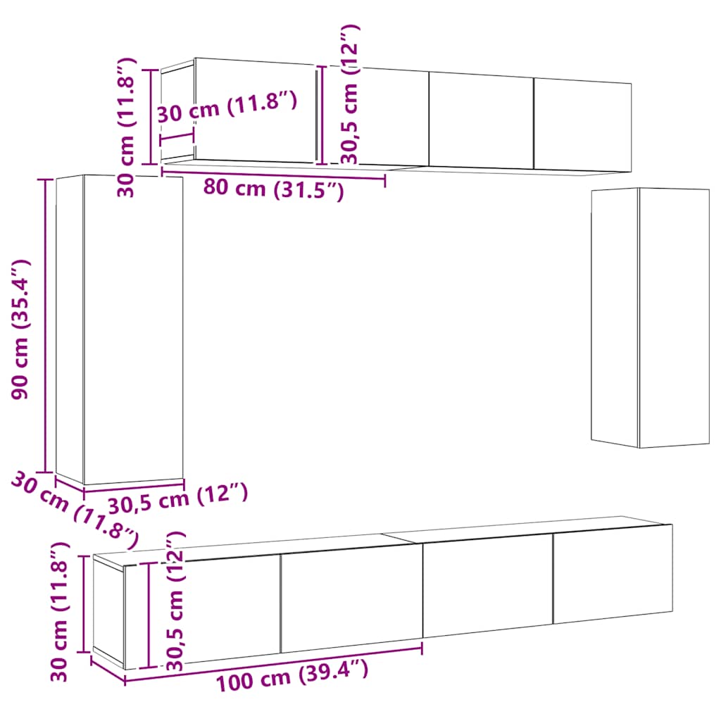 6-tlg. TV-Schrank-Set Sonoma-Eiche Holzwerkstoff