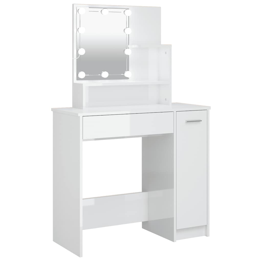 Schminktisch mit LED Hochglanz-Weiß 86,5x35x136 cm