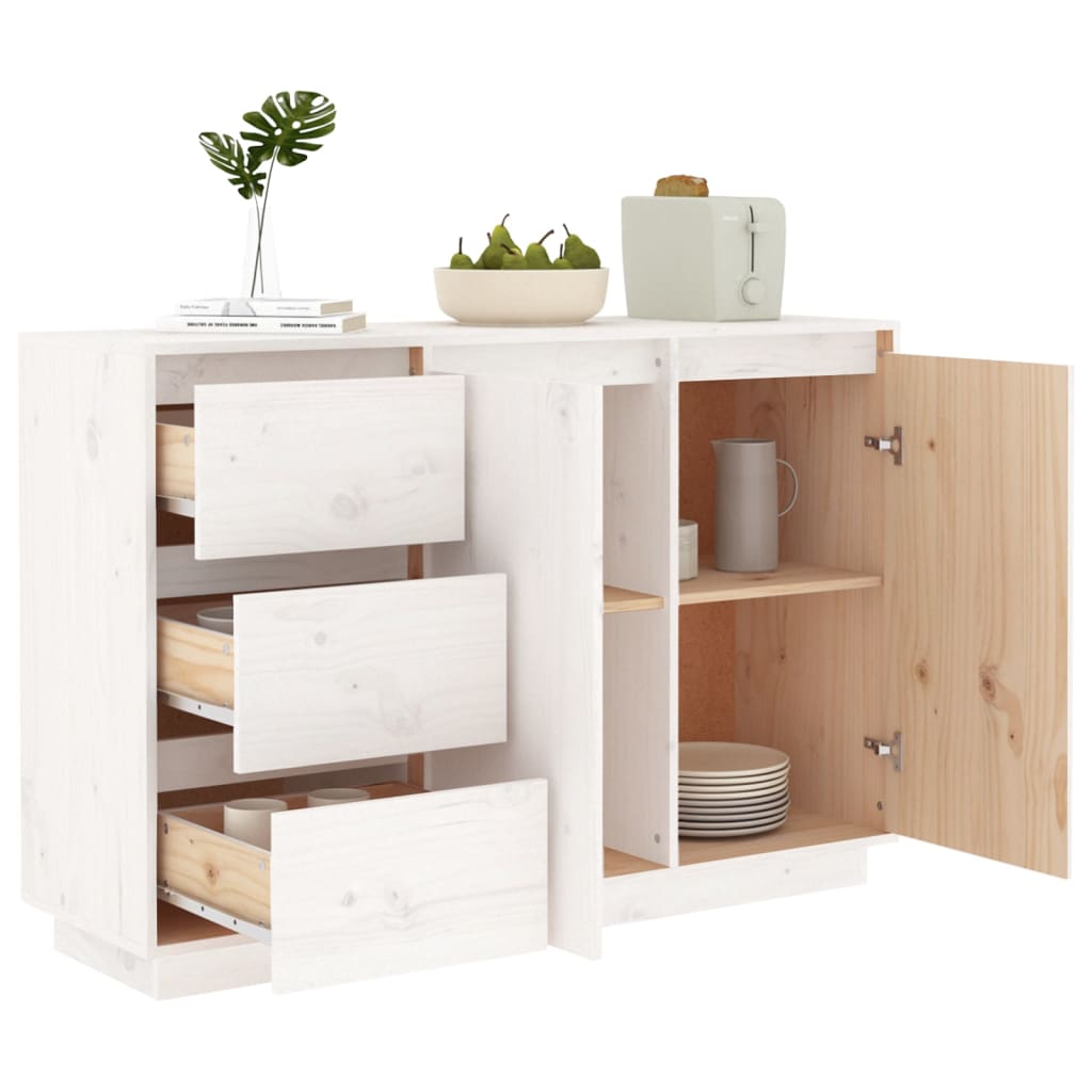 Sideboard Weiß 111x34x75 cm Massivholz Kiefer