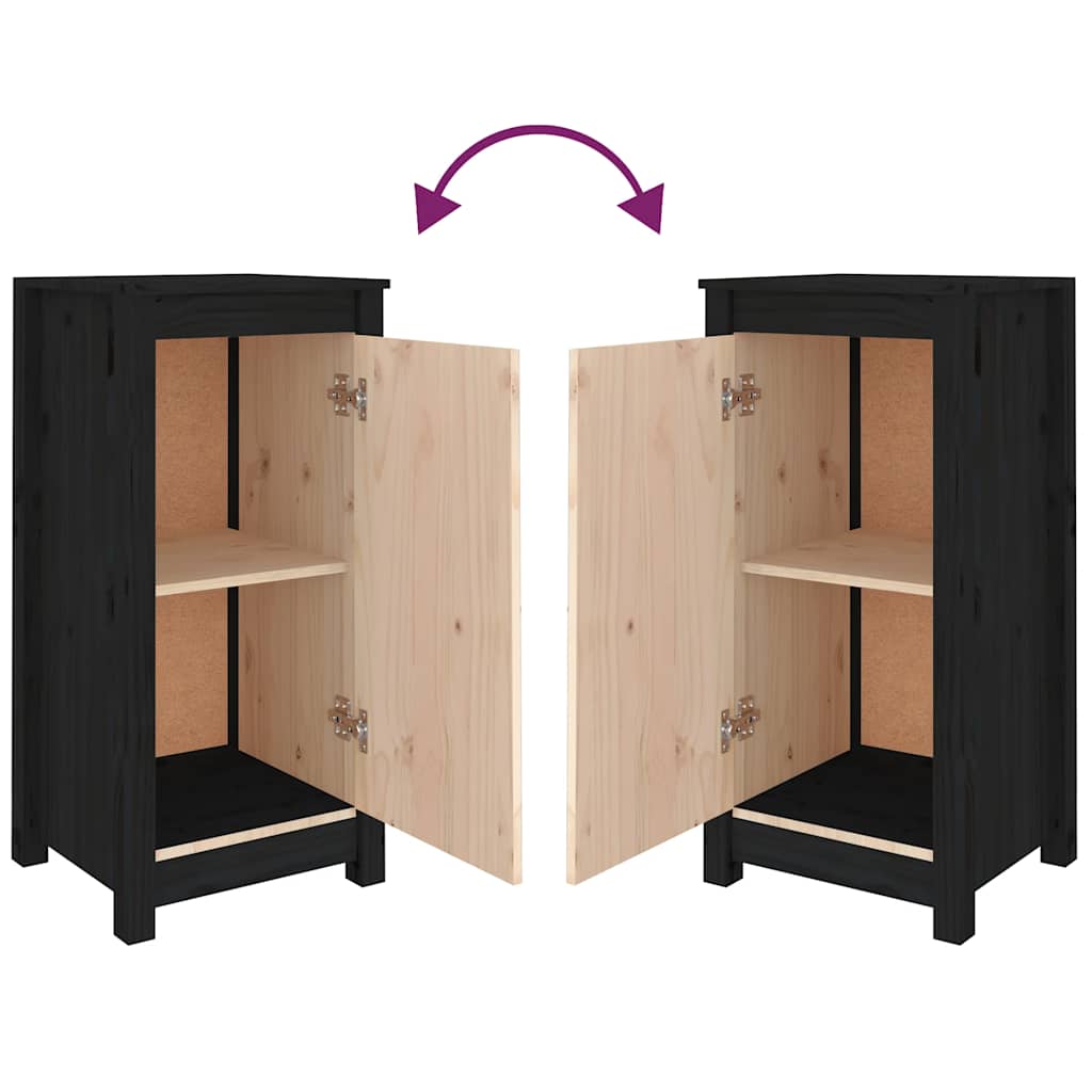 Sideboards 2 Stk. Schwarz 39x35x80 cm Massivholz Kiefer