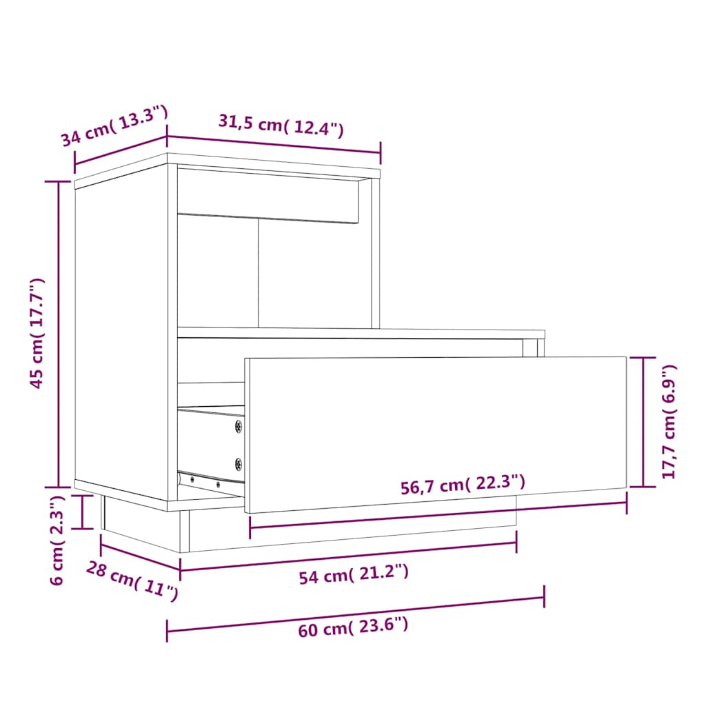 Nachttisch Weiß 60x34x51 cm Massivholz Kiefer
