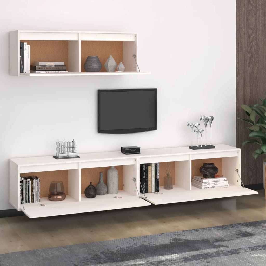 3-teiliges TV-Schrank-Set Weißes Massivholz Kiefer