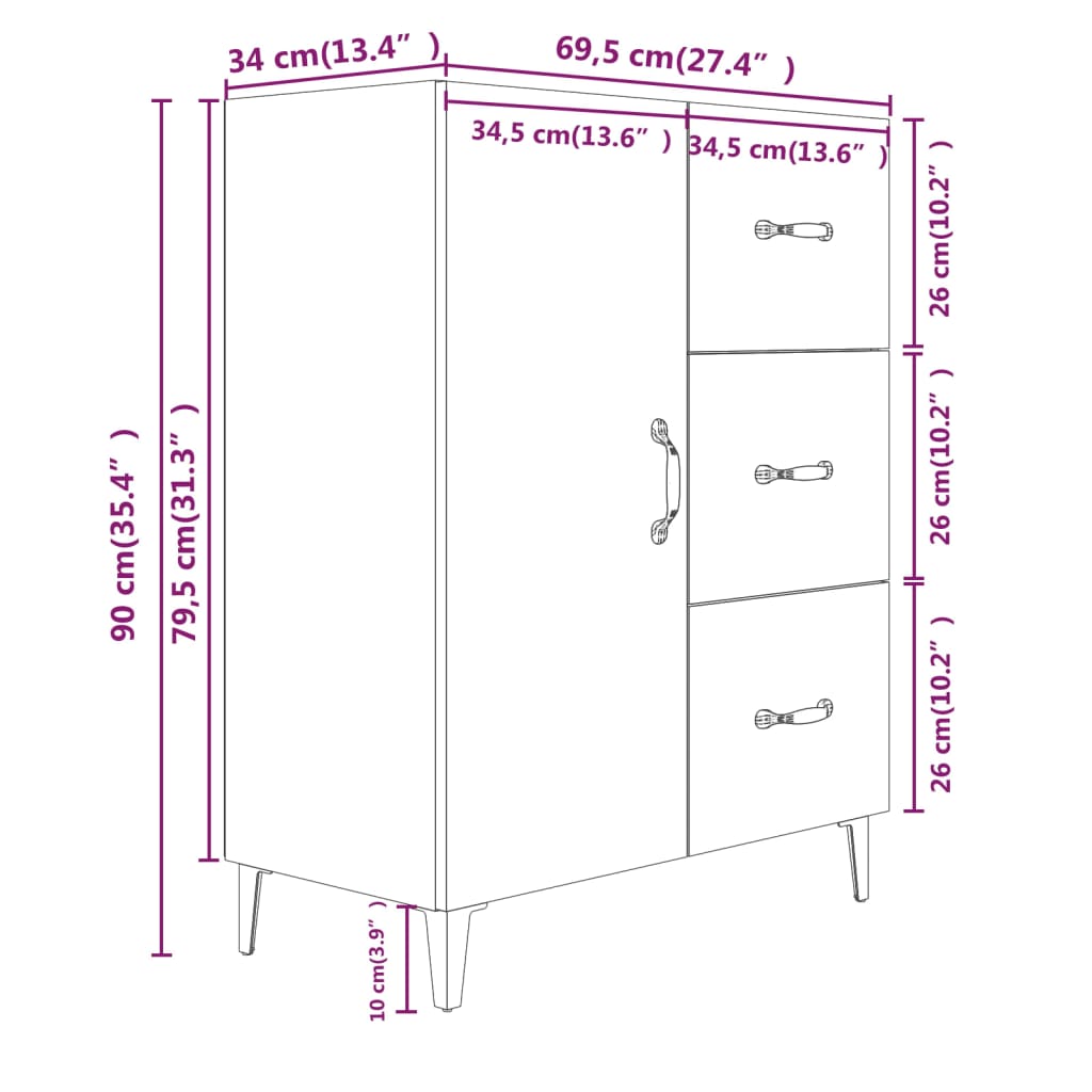 Sideboard Braun Eichen-Optik 69,5x34x90 cm Holzwerkstoff
