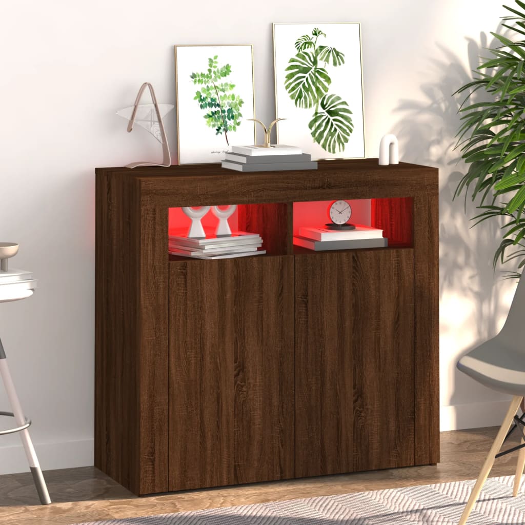 Sideboard mit LED-Beleuchtung Braun Eichen-Optik 80x35x75 cm