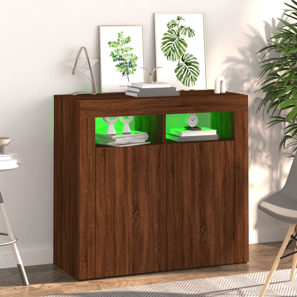 Sideboard mit LED-Beleuchtung Braun Eichen-Optik 80x35x75 cm