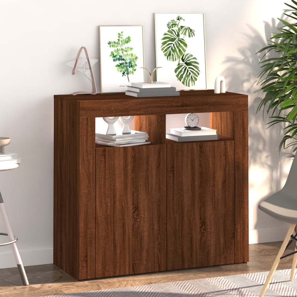 Sideboard mit LED-Beleuchtung Braun Eichen-Optik 80x35x75 cm