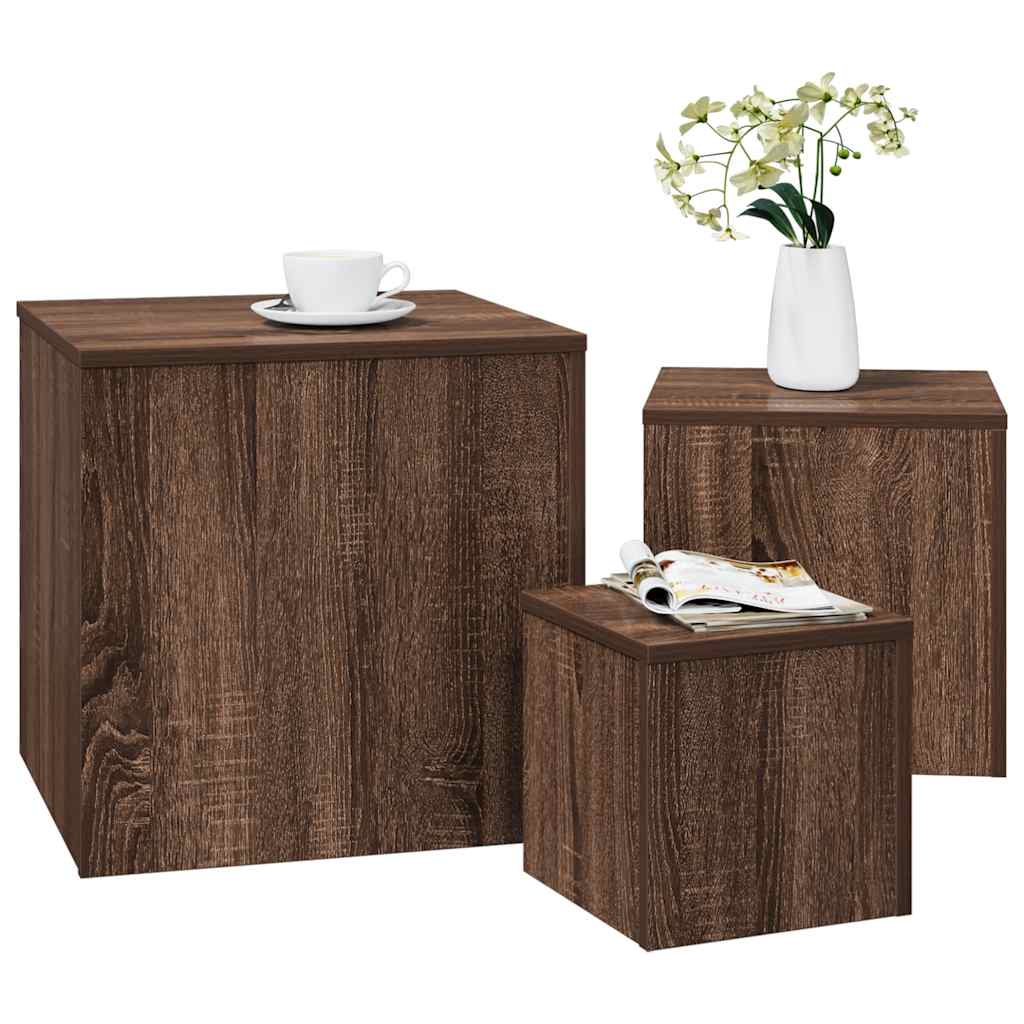Beistelltische 3 Stk. Braun Eichen-Optik Holzwerkstoff