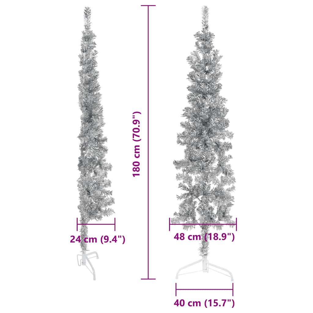 Künstlicher Halb-Weihnachtsbaum Ständer Schlank Silbern 180 cm