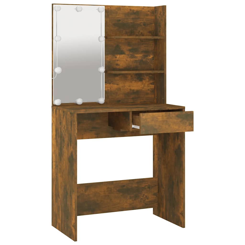 Schminktisch mit LED Braun Eiche 74,5x40x141 cm