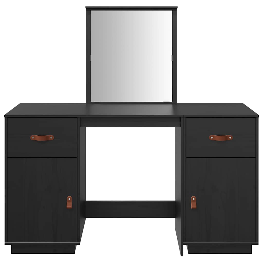 Schminktisch-Set mit Spiegel Schwarz Massivholz Kiefer