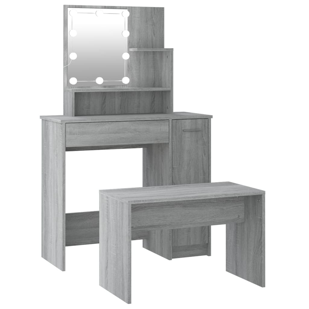Schminktisch-Set mit LED Grau Sonoma Holzwerkstoff