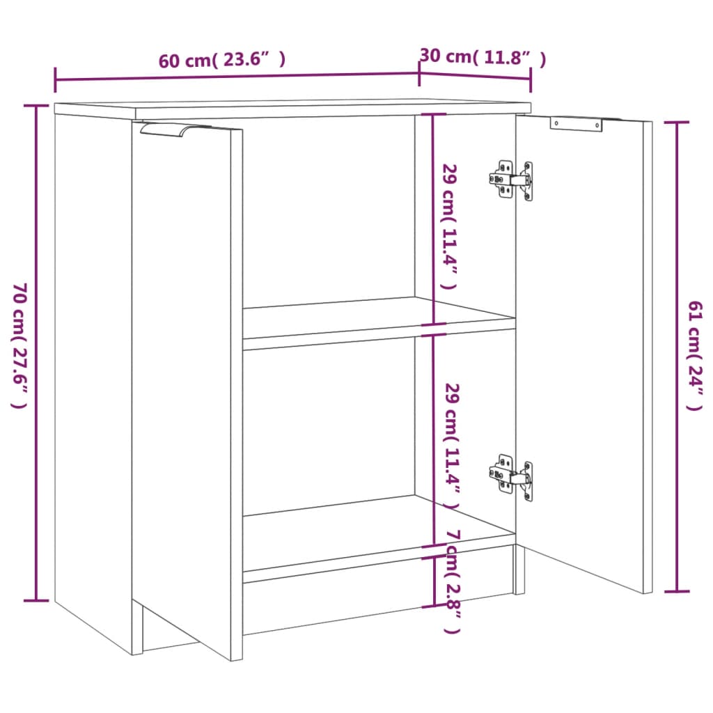 Sideboards 2 Stk. Braun Eichen-Optik 60x30x70 cm Holzwerkstoff