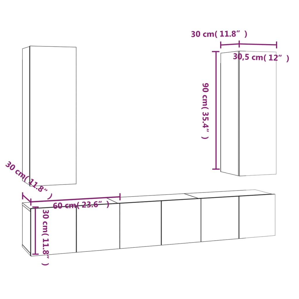 5-tlg. TV-Schrank-Set Räuchereiche Holzwerkstoff