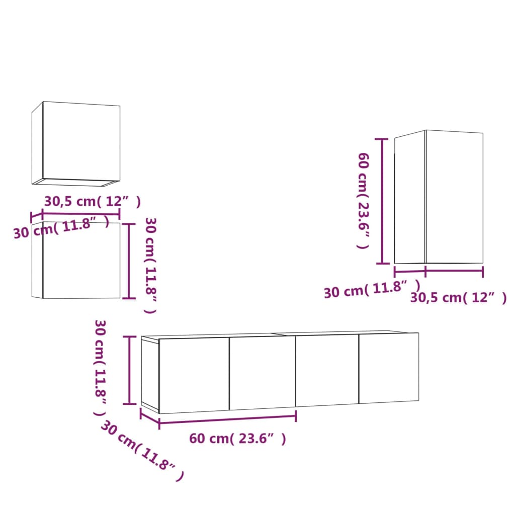 5-tlg. TV-Schrank-Set Grau Sonoma Holzwerkstoff