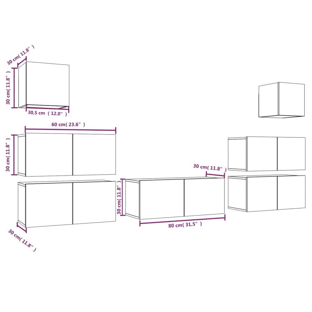 7-tlg. TV-Schrank-Set Grau Sonoma Holzwerkstoff