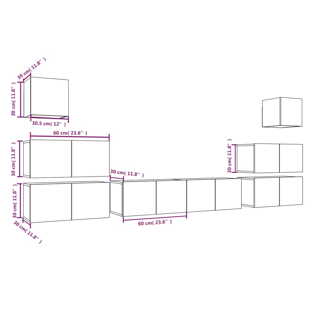 8-tlg. TV-Schrank-Set Grau Sonoma Holzwerkstoff