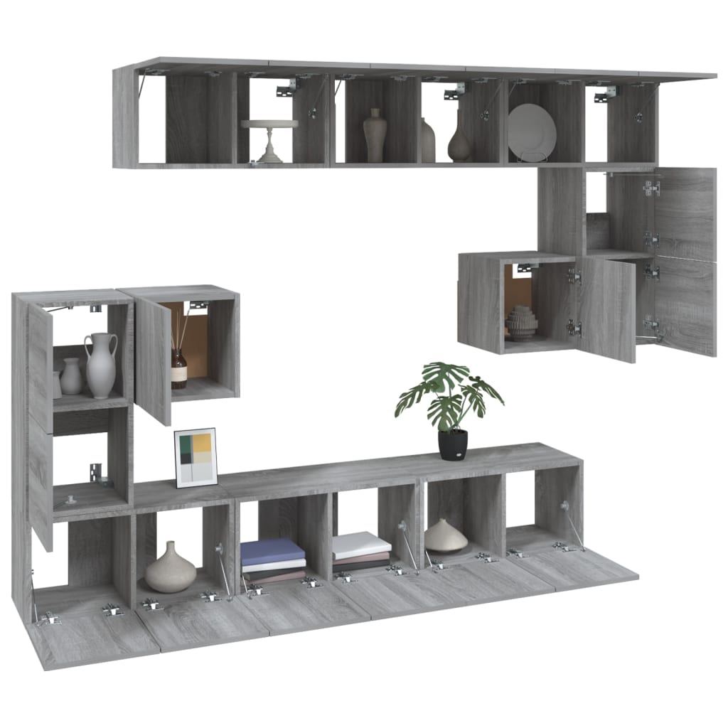 10-tlg. TV-Schrank-Set Grau Sonoma Holzwerkstoff