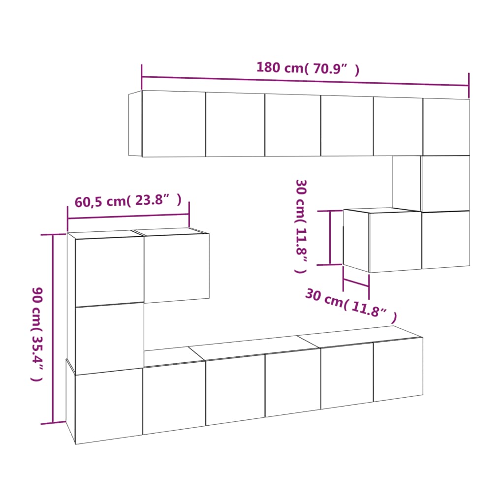 10-tlg. TV-Schrank-Set Grau Sonoma Holzwerkstoff