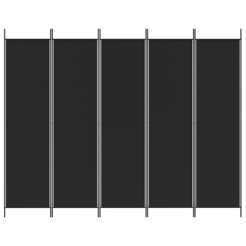 5-tlg. Paravent Schwarz 250x200 cm Stoff