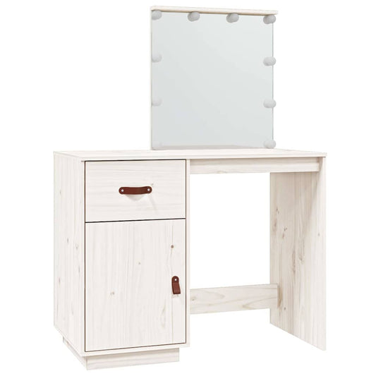 Schminktisch mit LED Weiß 95x50x133,5 cm Massivholz Kiefer