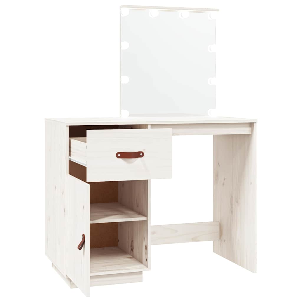 Schminktisch mit LED Weiß 95x50x133,5 cm Massivholz Kiefer