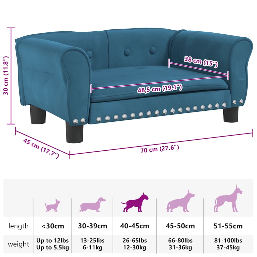 Hundebett Blau 70x45x30 cm Samt