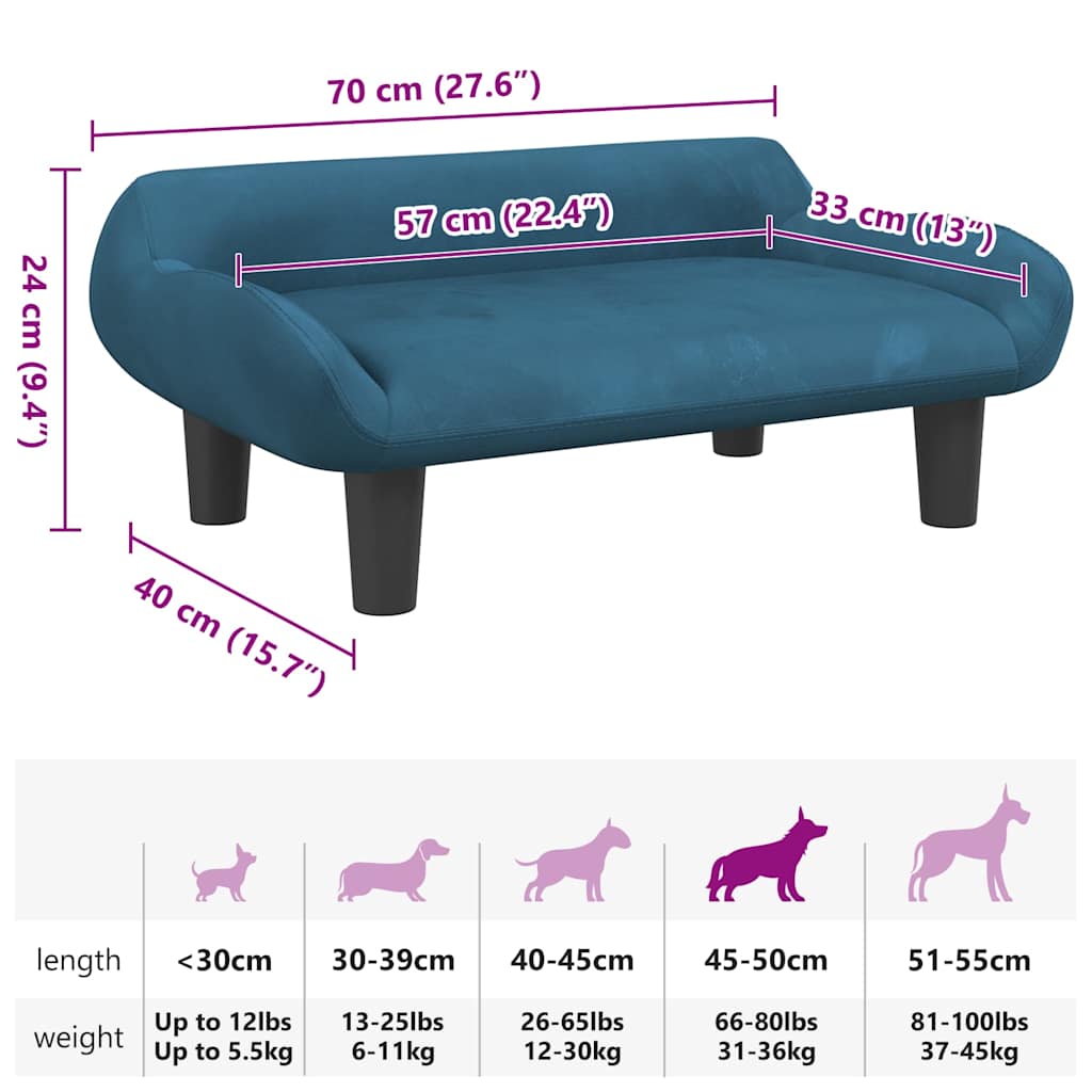Hundebett Blau 70x40x24 cm Samt