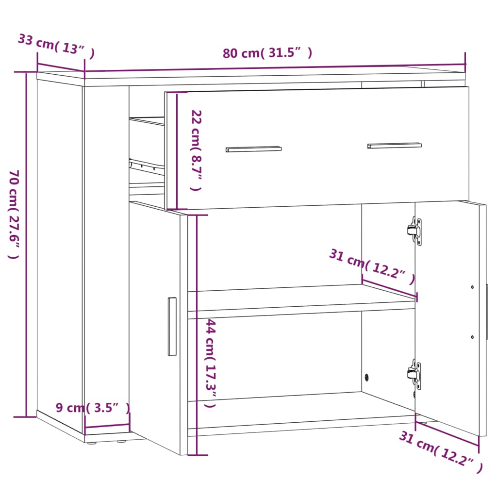 Sideboard Betongrau 80x33x70 cm Holzwerkstoff